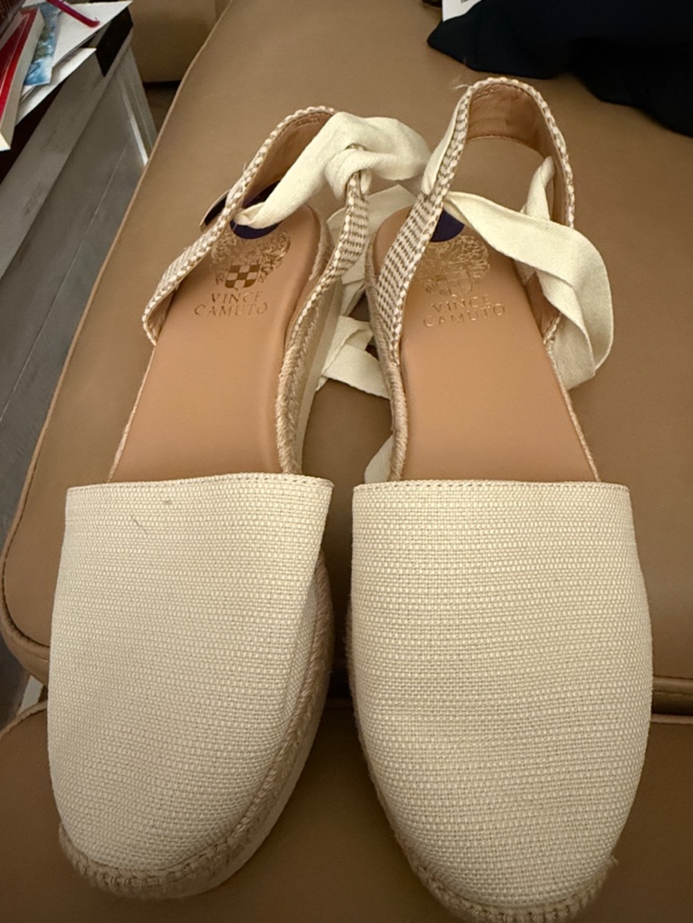 Vince Camuto Natural Cream Tie-Ankle Espadrille Flats